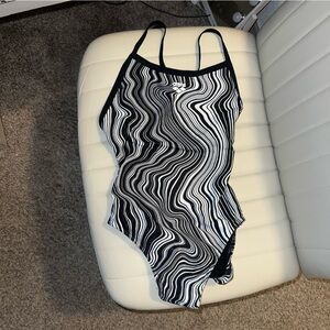 Black and White Swirl Patterned Top Swim Suit